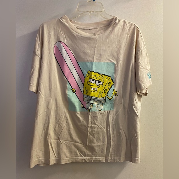 Spongebob Squarepants With Pink Surfboard Womens Tee T Shirt 2XL Bust 44” Beige - Picture 1 of 4